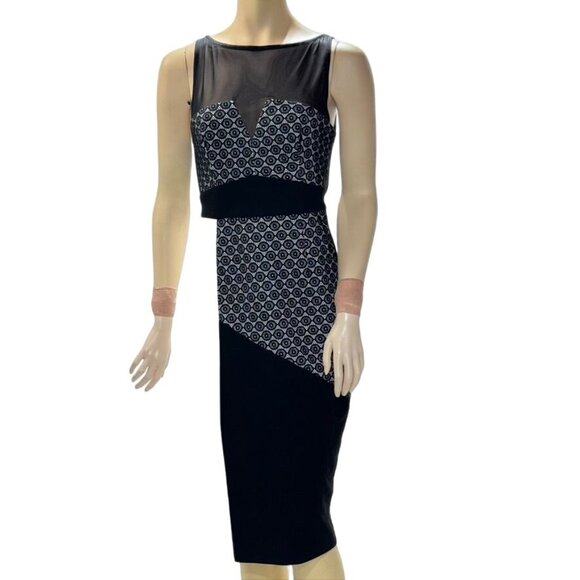 ASOS Women's Monochrome Geometric Dress Mesh Detail Black White Size 8 - Picture 3 of 16
